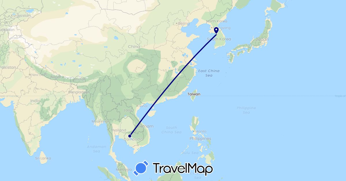 TravelMap itinerary: driving in Cambodia, South Korea (Asia)